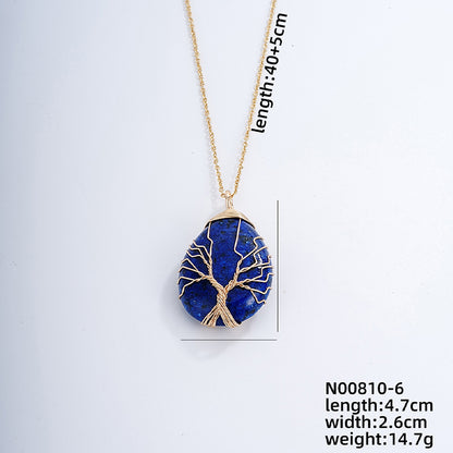 Ig Style Simple Style Water Droplets Stainless Steel Natural Stone Knitting Pendant Necklace