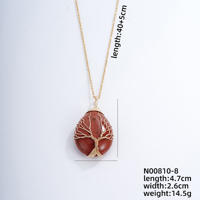 Ig Style Simple Style Water Droplets Stainless Steel Natural Stone Knitting Pendant Necklace