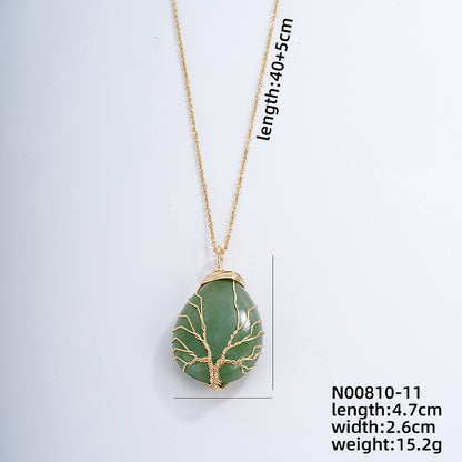 Ig Style Simple Style Water Droplets Stainless Steel Natural Stone Knitting Pendant Necklace