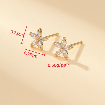 1 Pair Simple Style Shiny Flower Plating Inlay Copper Zircon Gold Plated Ear Studs