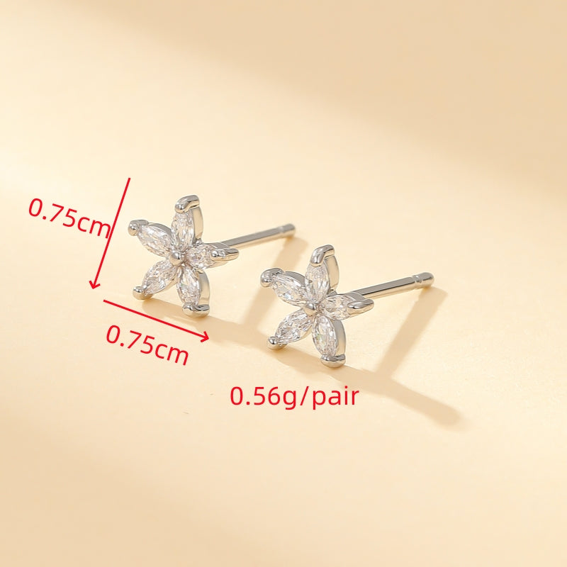 1 Pair Simple Style Shiny Flower Plating Inlay Copper Zircon Gold Plated Ear Studs