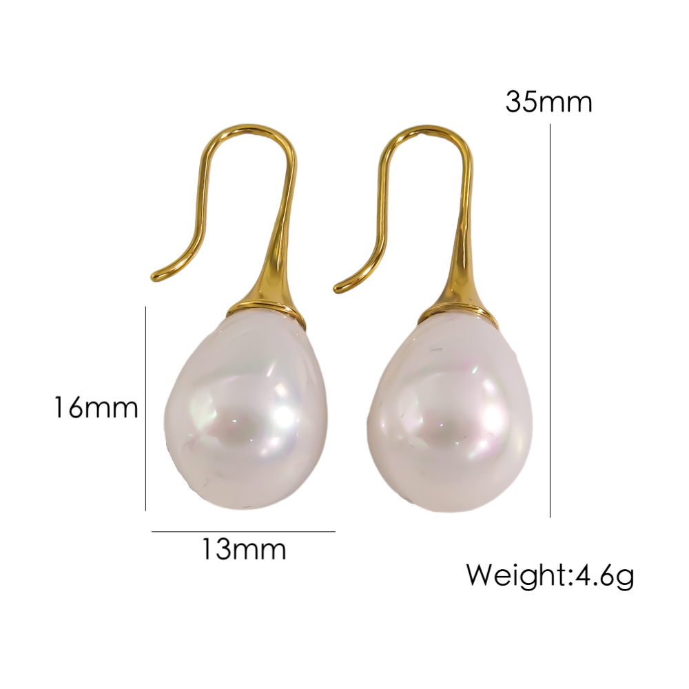 1 Pair Elegant Simple Style Solid Color Plating Inlay Stainless Steel Freshwater Pearl Titanium Steel Pearl 14k Gold Plated Drop Earrings