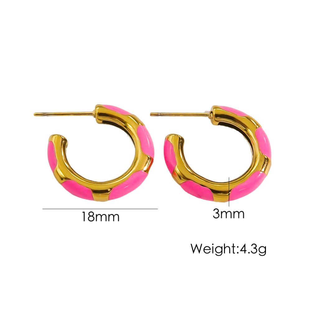 1 Pair Simple Style Round Enamel Plating Stainless Steel Titanium Steel 14k Gold Plated Earrings