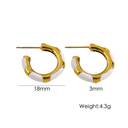 1 Pair Simple Style Round Enamel Plating Stainless Steel Titanium Steel 14k Gold Plated Earrings