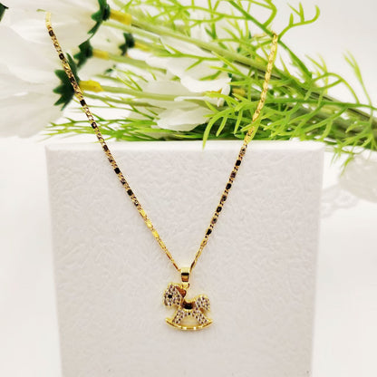 Stainless Steel Shiny Peacock Horse Inlay Zircon Pendant Necklace