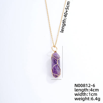 Ig Style Handmade Simple Style Geometric Stainless Steel Natural Stone Pendant Necklace