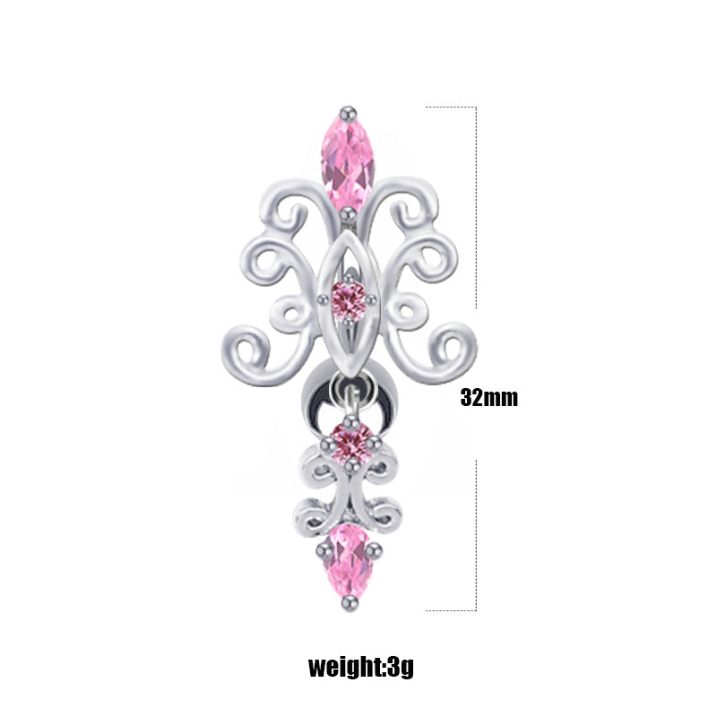 Elegant Luxurious Classic Style Heart Shape Wings Butterfly Stainless Steel White Gold Plated Rhinestones Glass Stone Zircon Belly Ring In Bulk