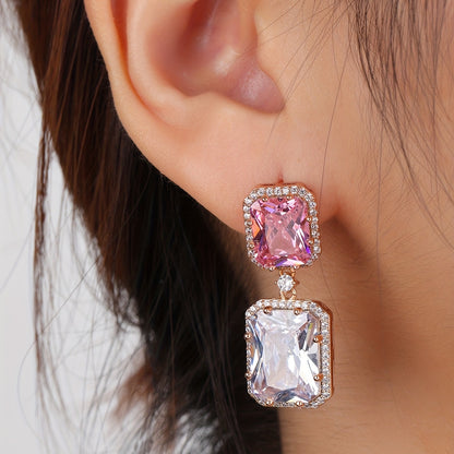 1 Pair Simple Style Square Inlay Copper Zircon K Gold Plated Drop Earrings