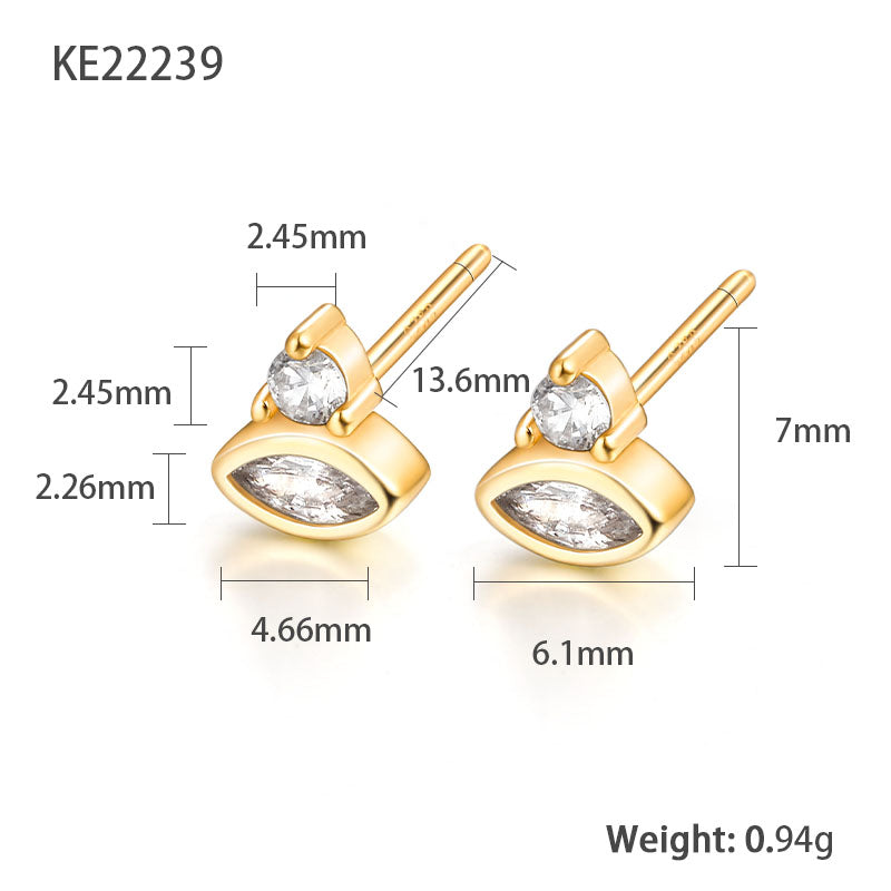 1 Pair Simple Style Eye Plating Inlay Sterling Silver Zircon 18k Gold Plated White Gold Plated Ear Studs