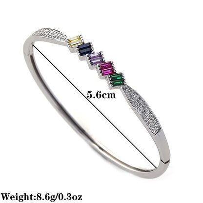 Commute Shiny Color Block Copper Plating Inlay Zircon 14k Gold Plated White Gold Plated Bangle