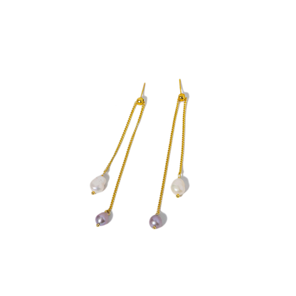 1 Pair Elegant Simple Style Geometric Tassel Freshwater Pearl 18k Gold Plated Drop Earrings