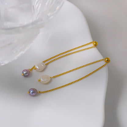 1 Pair Elegant Simple Style Geometric Tassel Freshwater Pearl 18k Gold Plated Drop Earrings