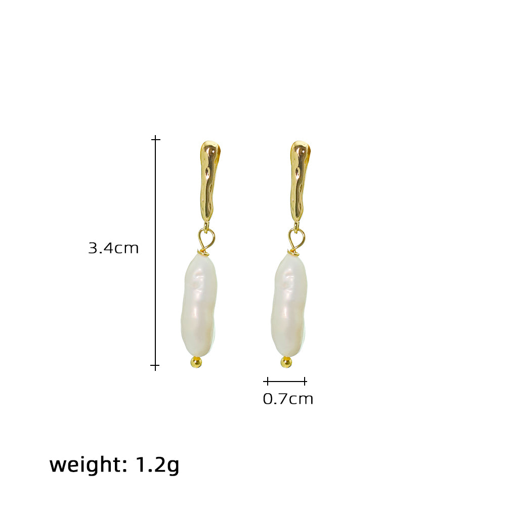 1 Pair Simple Style Geometric Freshwater Pearl Metal 18k Gold Plated Drop Earrings