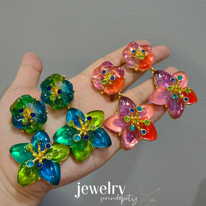 1 Pair Sweet Flower Resin Drop Earrings