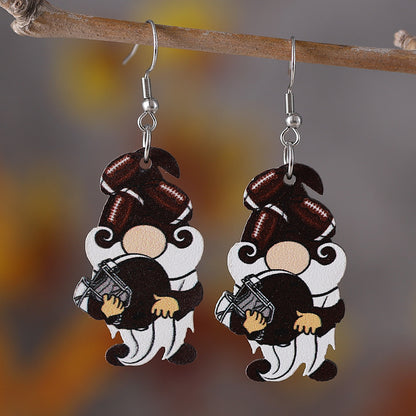 1 Pair Retro Cartoon Character Heart Shape Football Wood Drop Earrings