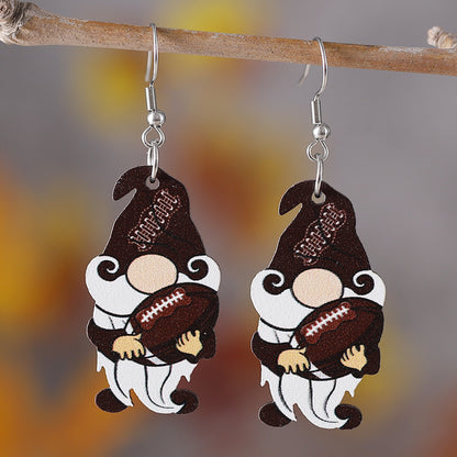 1 Pair Retro Cartoon Character Heart Shape Football Wood Drop Earrings