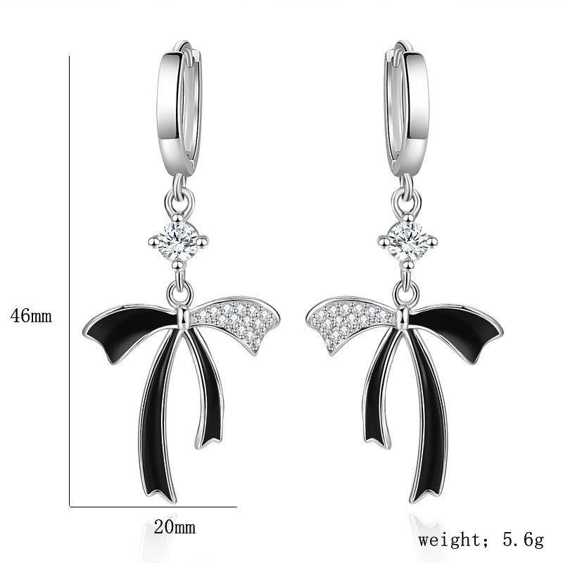 1 Pair Sweet Bow Knot Plating Inlay Sterling Silver Artificial Crystal Zircon Silver Plated Drop Earrings