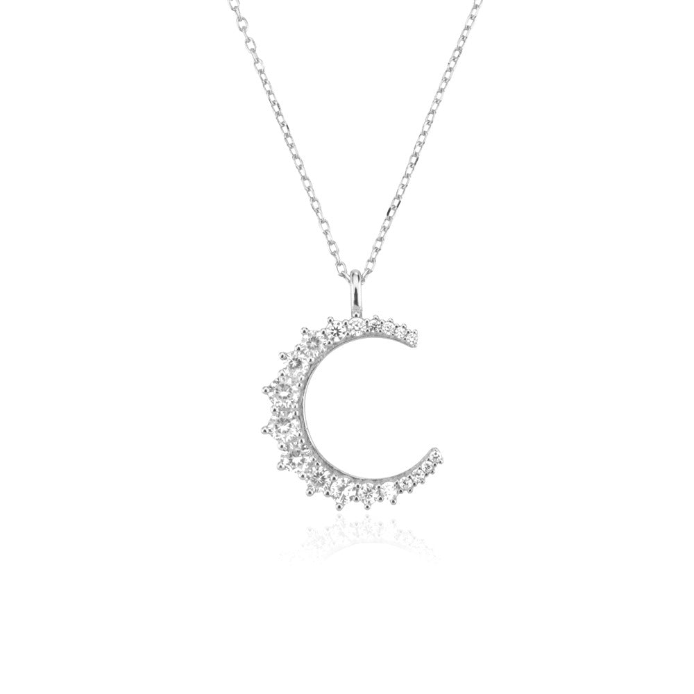 Simple Style Moon Sterling Silver Plating Inlay Zircon 18k Gold Plated White Gold Plated Pendant Necklace