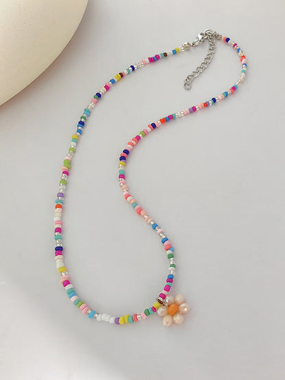 Sweet Flower Beaded Artificial Crystal Alloy Women's Pendant Necklace