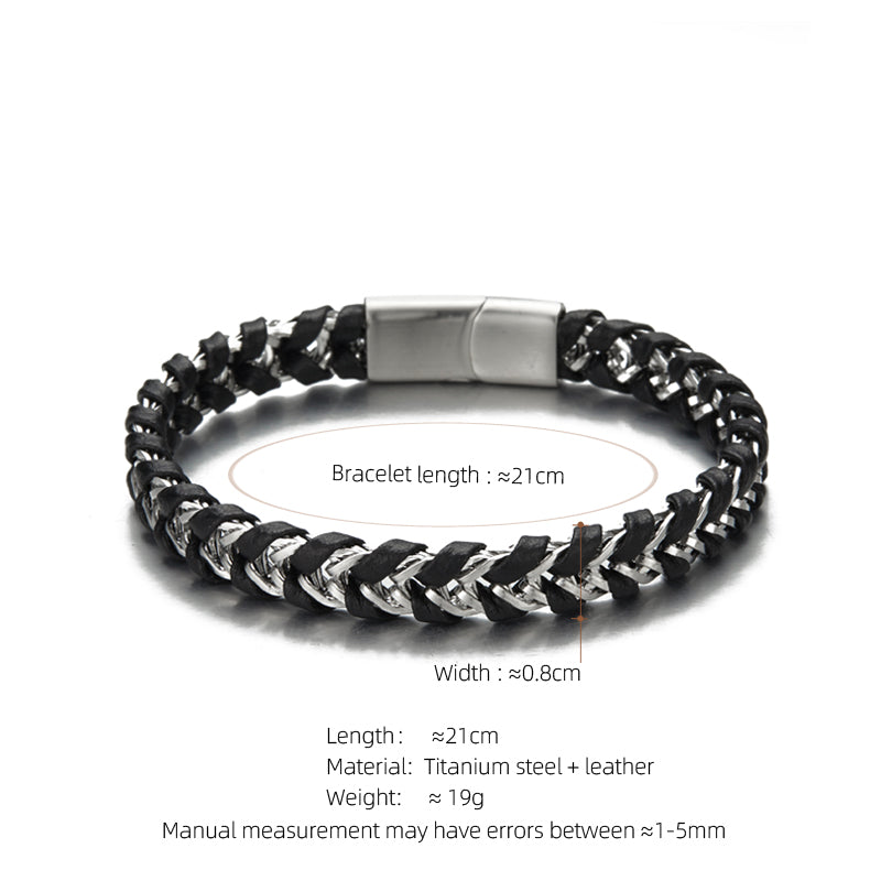 Simple Style Solid Color Stainless Steel Pu Leather Silver Plated Men'S Bracelets