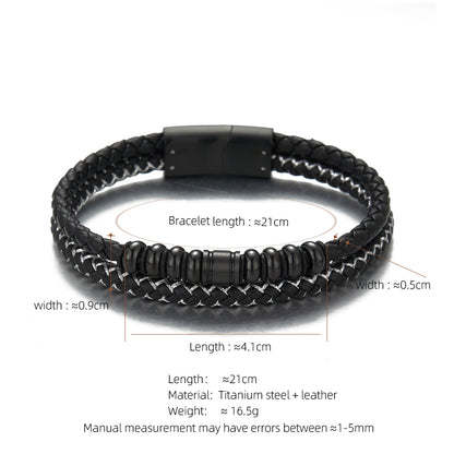 Simple Style Solid Color Stainless Steel Pu Leather Silver Plated Men'S Bracelets