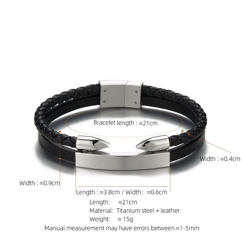 Simple Style Solid Color Stainless Steel Pu Leather Silver Plated Men'S Bracelets