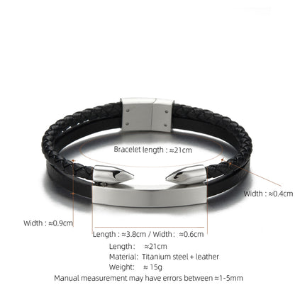 Simple Style Solid Color Stainless Steel Pu Leather Silver Plated Men'S Bracelets