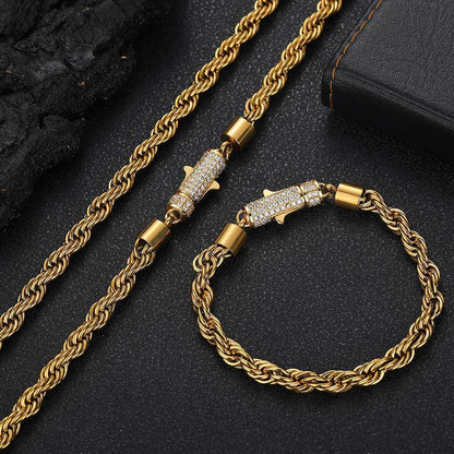 Hip-hop Geometric Stainless Steel Plating Zircon Bracelets Necklace