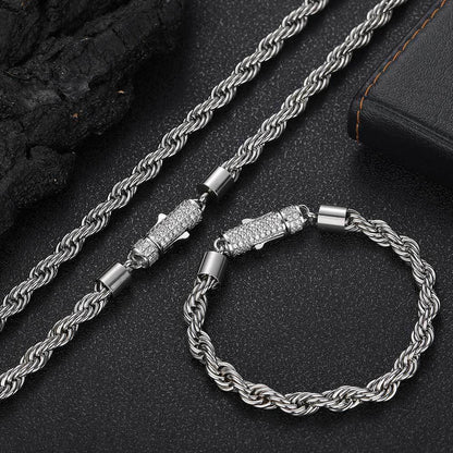 Hip-hop Geometric Stainless Steel Plating Zircon Bracelets Necklace