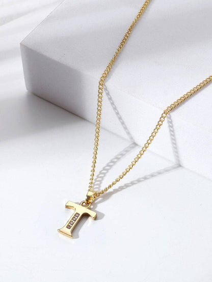 Simple Style Letter Copper Zircon 18k Gold Plated Pendant Necklace