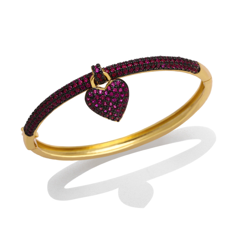 Elegant Glam Heart Shape Copper Plating Inlay Zircon Bangle