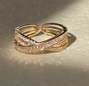 Elegant Glam Geometric Copper Plating Inlay Zircon Gold Plated Open Rings
