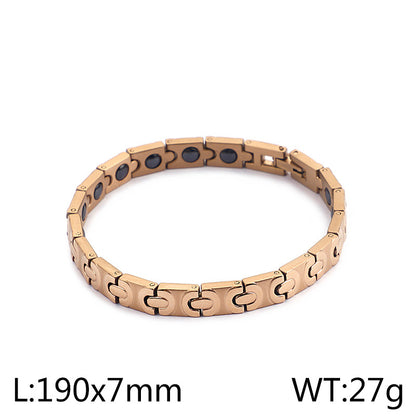 Personality Fashion Rose Gold Inlaid Metal Stone Titanium Steel Bracelet