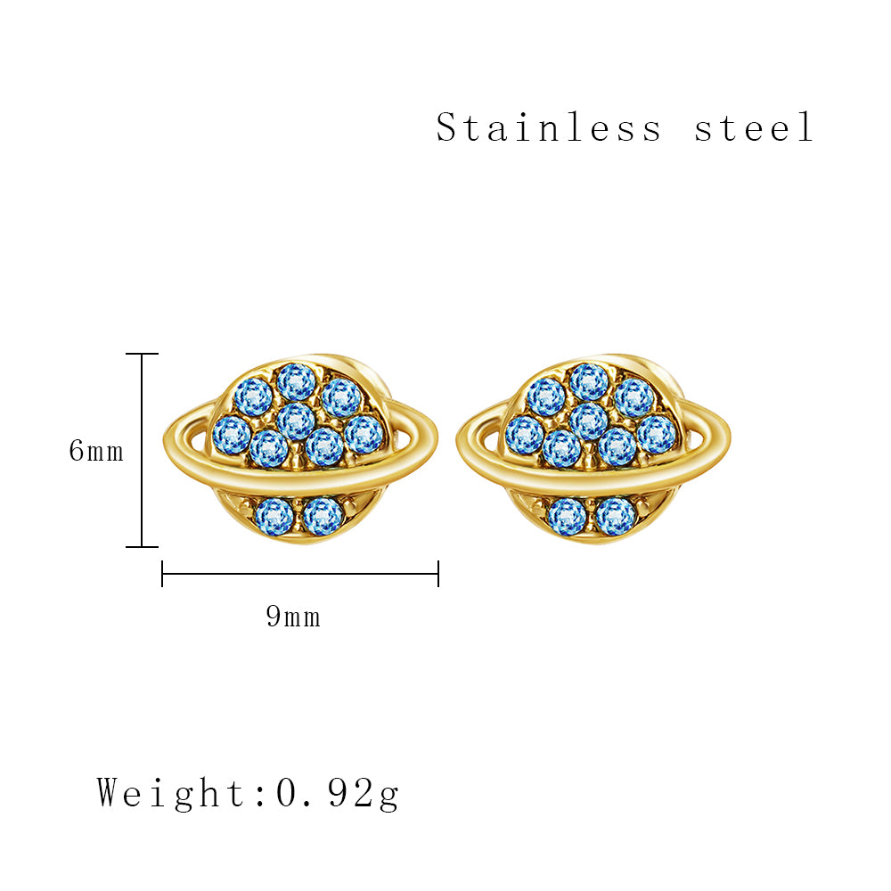 1 Pair Cute Planet Plating Inlay Stainless Steel Titanium Steel Rhinestones Gold Plated Ear Studs