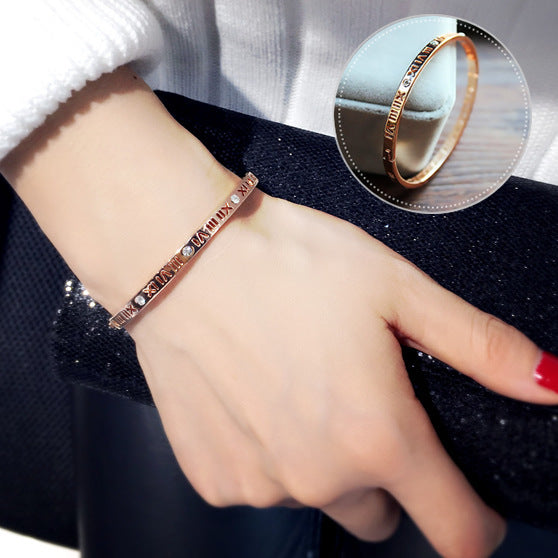 Elegant Number Titanium Steel Plating Artificial Diamond Bangle