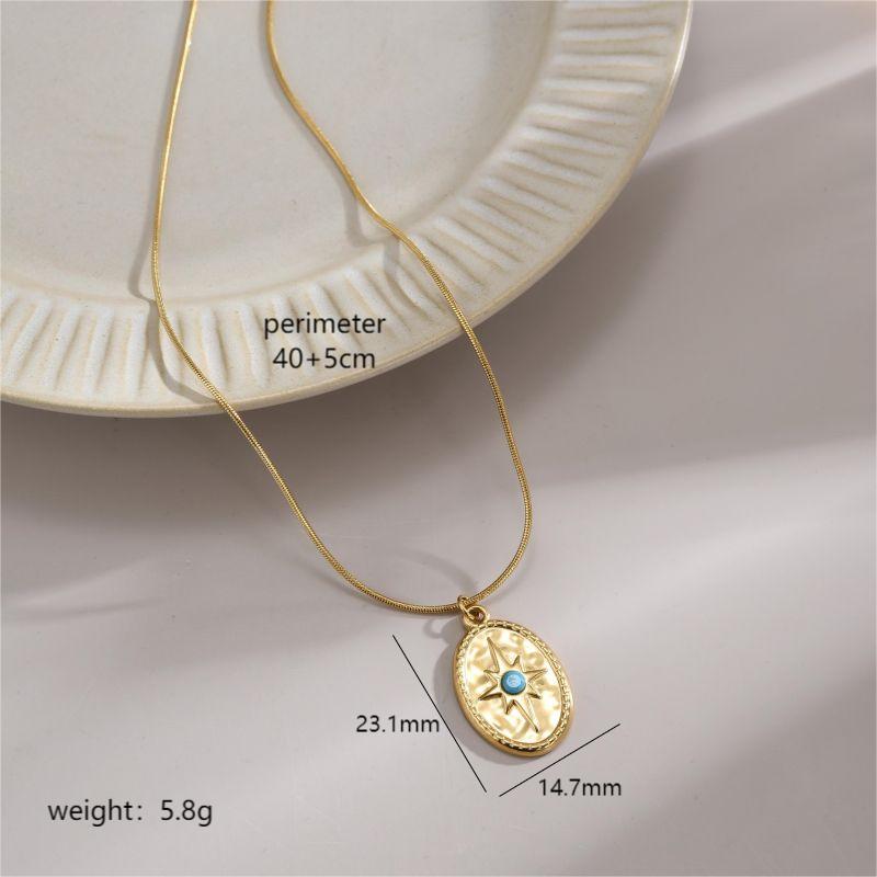 Retro Devil's Eye Star Oval Stainless Steel Plating Inlay Natural Stone 18k Gold Plated Pendant Necklace