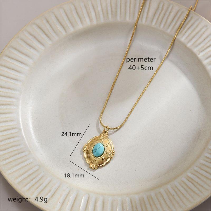 Retro Devil's Eye Star Oval Stainless Steel Plating Inlay Natural Stone 18k Gold Plated Pendant Necklace