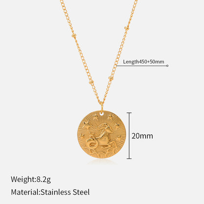 Simple Style Round Constellation Titanium Steel Plating Pendant Necklace