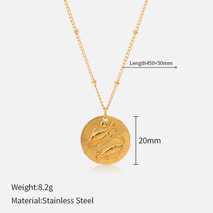 Simple Style Round Constellation Titanium Steel Plating Pendant Necklace