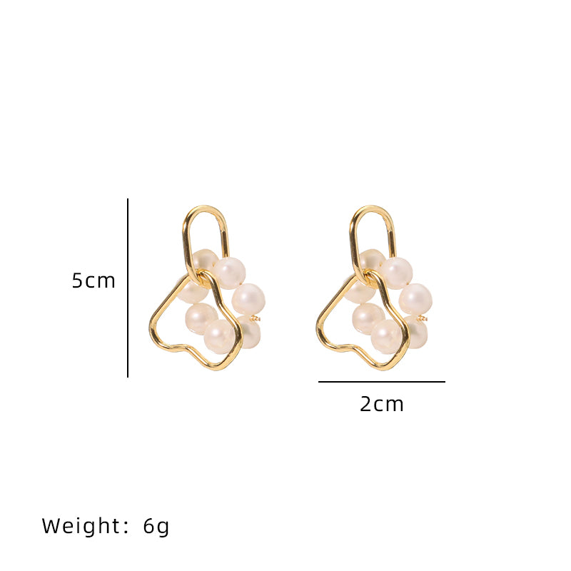 1 Pair Original Design Round Plating Freshwater Pearl Copper 18k Gold Plated Drop Earrings