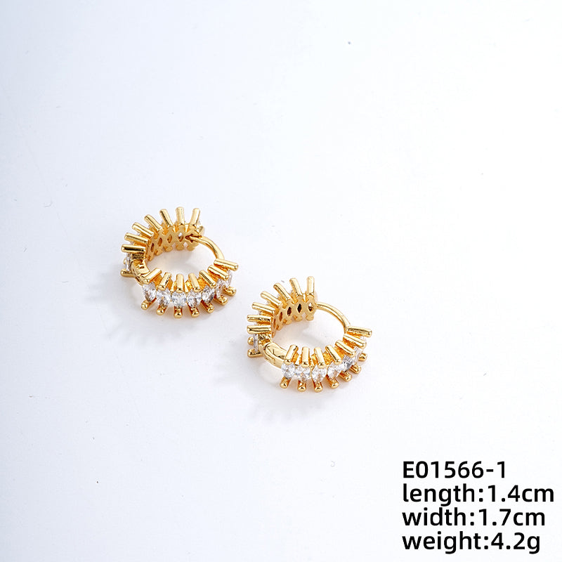 1 Pair Korean Style Round Plating Inlay Copper Zircon Gold Plated Earrings