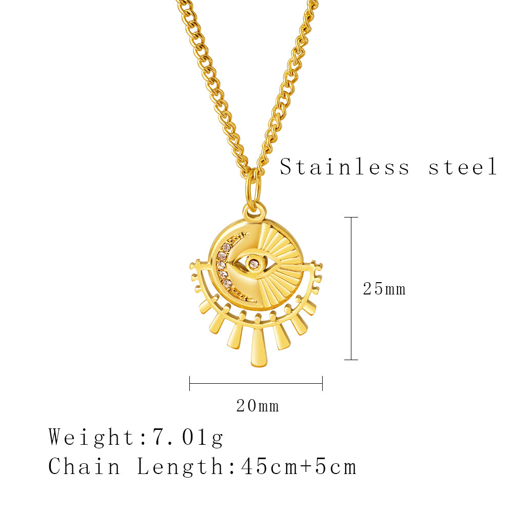 Streetwear Sun Devil's Eye Stainless Steel Plating Inlay Rhinestones 18k Gold Plated Pendant Necklace