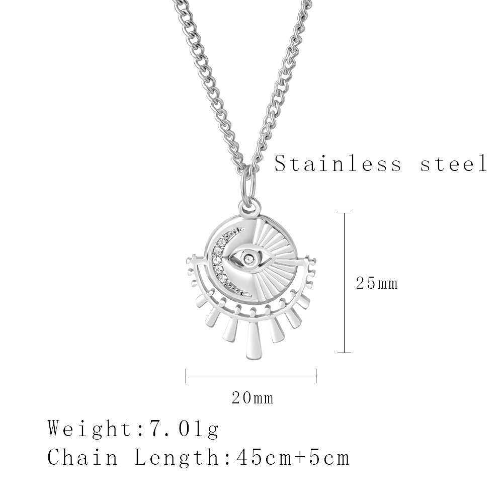 Streetwear Sun Devil's Eye Stainless Steel Plating Inlay Rhinestones 18k Gold Plated Pendant Necklace