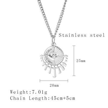 Streetwear Sun Devil's Eye Stainless Steel Plating Inlay Rhinestones 18k Gold Plated Pendant Necklace