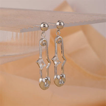 1 Pair Modern Style Paper Clip Rectangle Plating Inlay Stainless Steel Zircon White Gold Plated Gold Plated Drop Earrings