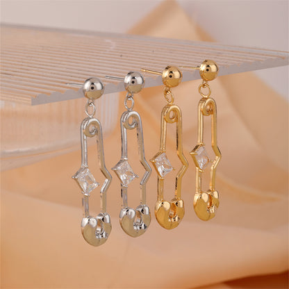 1 Pair Modern Style Paper Clip Rectangle Plating Inlay Stainless Steel Zircon White Gold Plated Gold Plated Drop Earrings