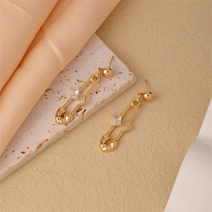 1 Pair Modern Style Paper Clip Rectangle Plating Inlay Stainless Steel Zircon White Gold Plated Gold Plated Drop Earrings