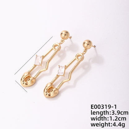 1 Pair Modern Style Paper Clip Rectangle Plating Inlay Stainless Steel Zircon White Gold Plated Gold Plated Drop Earrings