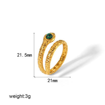 Vintage Style Round Stainless Steel Polishing Plating Inlay Natural Stone 18k Gold Plated Open Rings