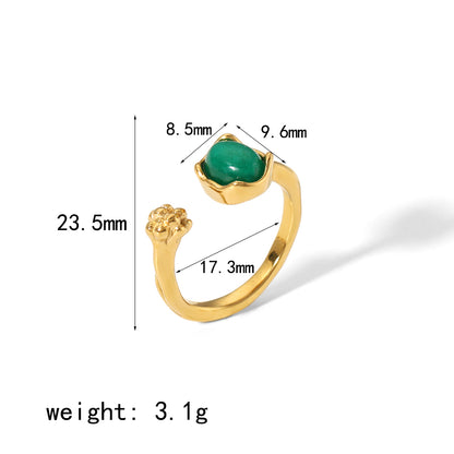 Vintage Style Round Stainless Steel Polishing Plating Inlay Natural Stone 18k Gold Plated Open Rings